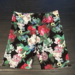 Nike Black and Red Bike Shorts with Bold Floral Design